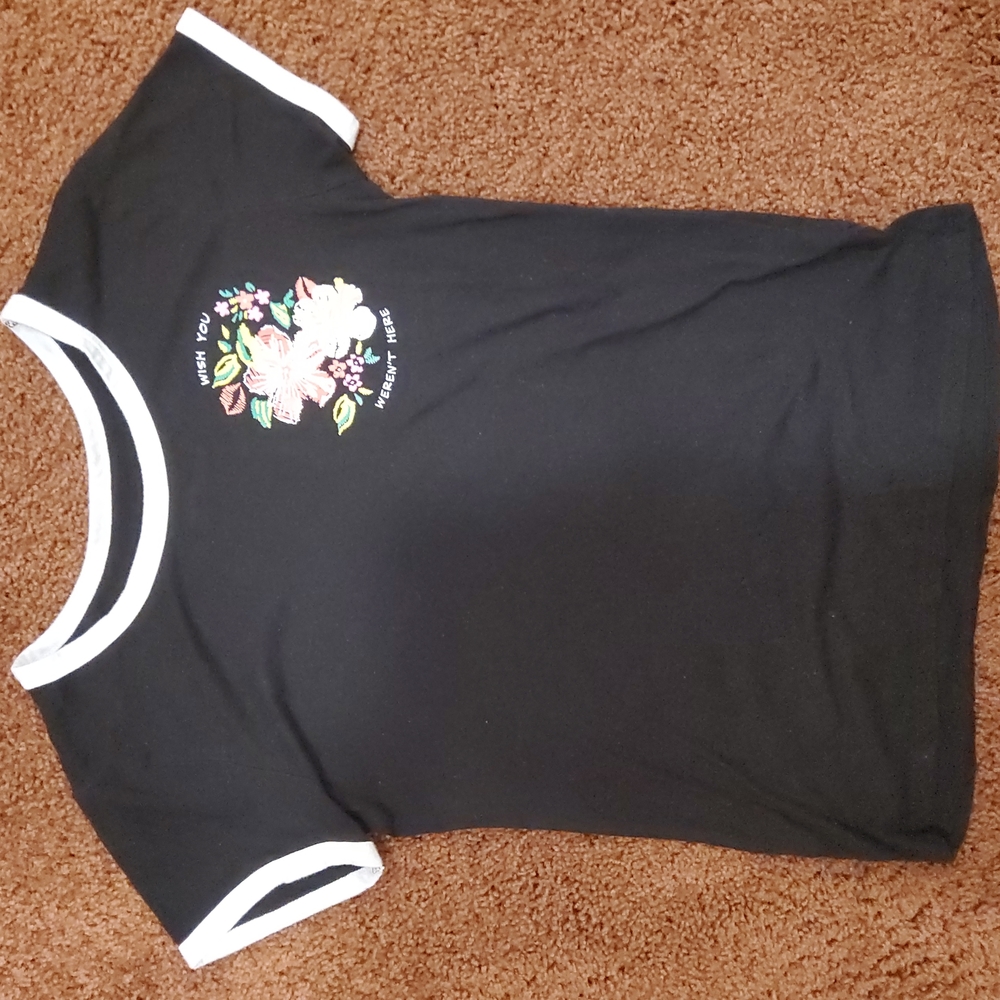 Black Graphic Tee With White Trim